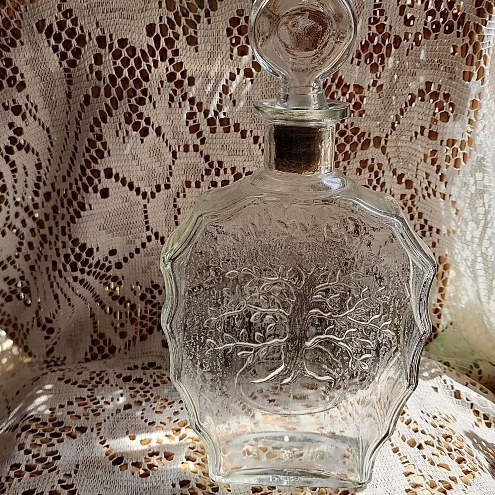 Vintage Tree Of Life Glass Bottle With Stopper